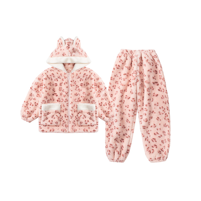 女童连帽珊瑚绒保暖家居服套装潮