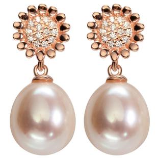 南珠宫雏菊 925银淡水珍珠耳环耳钉耳饰 玫瑰金色显肤色E006SD-M