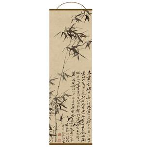 新中式水墨竹画风水透景屏风纱卷帘隔断帘挂帘窗帘玄关透光纱帘