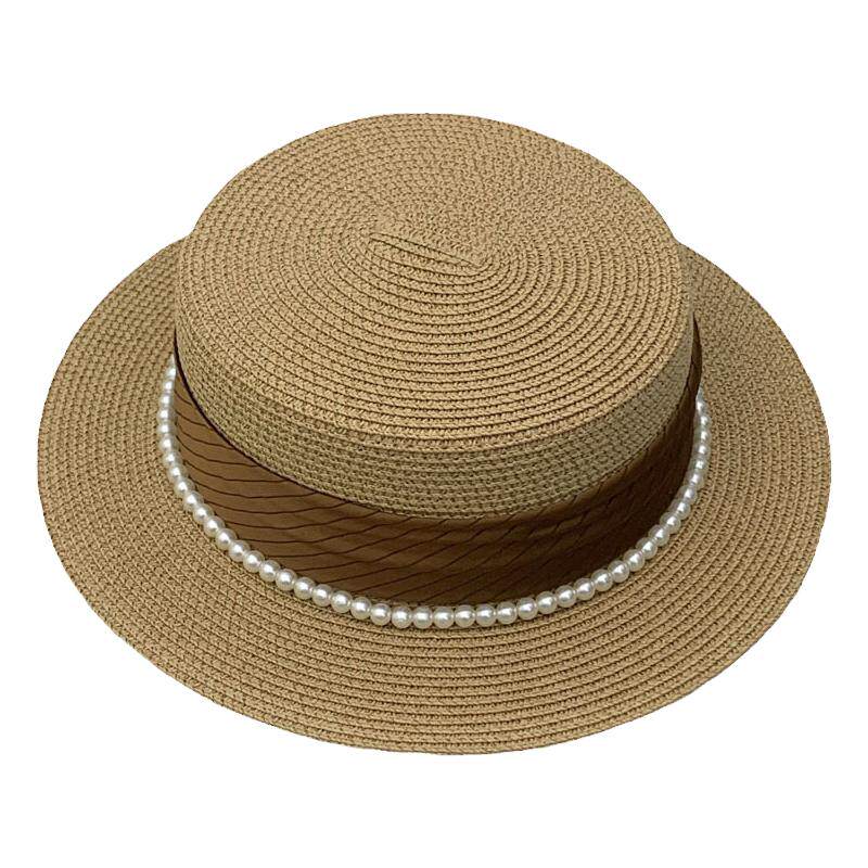 草帽出游日系女性夏季平檐珍珠