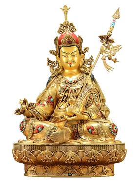 藏式鎏金莲师铜器摆件带背光铜像