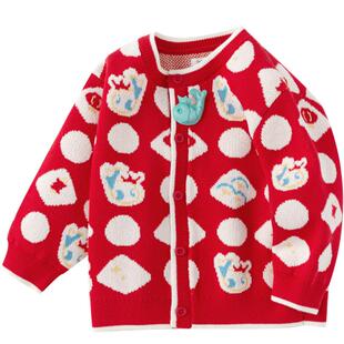 巴拉巴拉童装儿童毛衣婴儿毛衫春秋装宝宝开衫小童红色拜年服