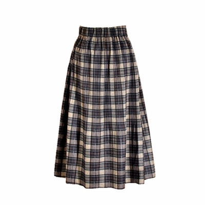 毛呢松紧腰百搭中长款百褶半身裙