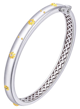 VISING珠宝意大利手工拉丝银手镯分色电金S925银厚镀真金贵妃手镯