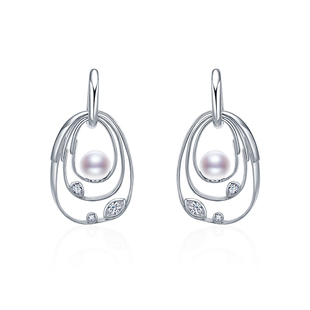 京润珍珠 初影耳环925银淡水珍珠耳环6-7mm圆形白色珍珠耳饰礼物D