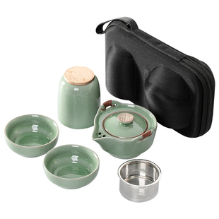快客杯一壶二杯汝窑户外手抓泡茶壶茶杯简易便携式旅行茶具小套装