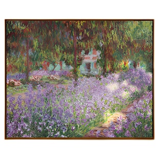 新品 莫奈《花园里的鸢尾花》版画背景装饰画客厅餐厅风景画油画