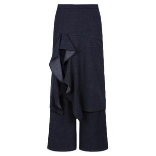 dorydory牛仔色垂坠感荷叶边裙裤休闲裤阔腿喇叭裤慵懒松弛感裤子