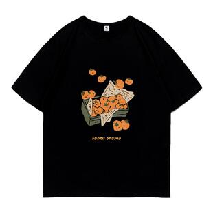 Guozii240g重磅黑色纯棉正肩t恤女美式复古别致质感打底短袖