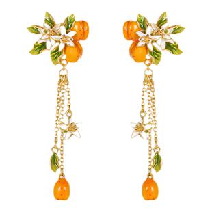 Juicy Grape有杏（幸）遇见耳饰女长款流苏花朵耳环原创耳夹礼物