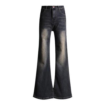 RNBN秋冬复古高腰弹力微喇牛仔裤