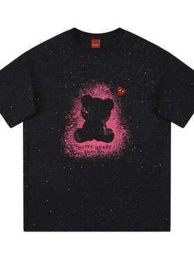 查尔斯桃心小熊满天星短袖t恤男