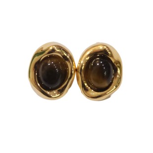 《自由之诗》复古小众百搭时尚美拉德棕色秋冬虎睛石耳环耳钉耳夹