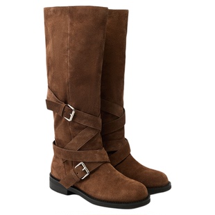 fed复古西部靴冬季新款女靴高筒骑士靴反绒长靴女款S1114-YAB023