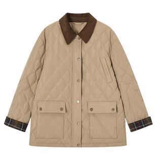 德玛纳95鹅绒巴恩风翻领羽绒服女26冬季新款撞色格纹轻量保暖外套