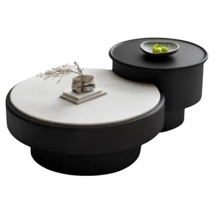 意式微晶石轻奢茶几圆形升降储物高级感客厅家用小户型简约茶几