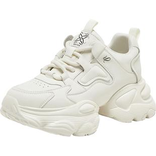 百思图2025秋季新款高跟白色老爹鞋厚底增高女运动休闲鞋D3105CM5