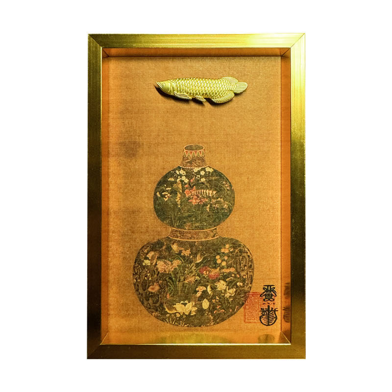 新中式复古福禄有余锦鲤葫芦装饰挂画招财玄关财位工位卧室摆台