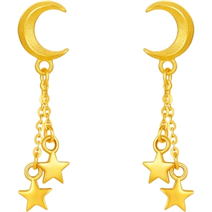 周六福黄金计价足金梦幻星星同行耳饰浪漫星月夜系列妇女节礼物