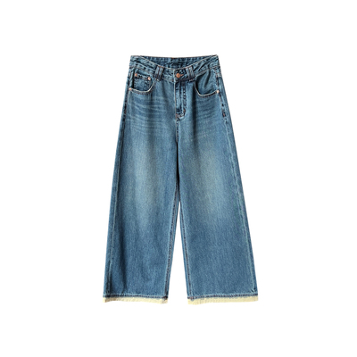 洋气拼接~！！阔腿牛仔裤女2025