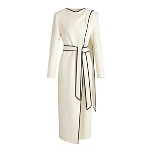 羊毛奈袁泉同款长裙通勤 25年秋冬季新款围裹飘带连衣裙XF06115V1