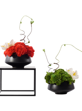 中式仿真红色花艺绿植盆景软装饰