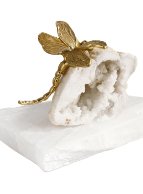 黄铜蜻蜓小动物天然水晶家居摆件