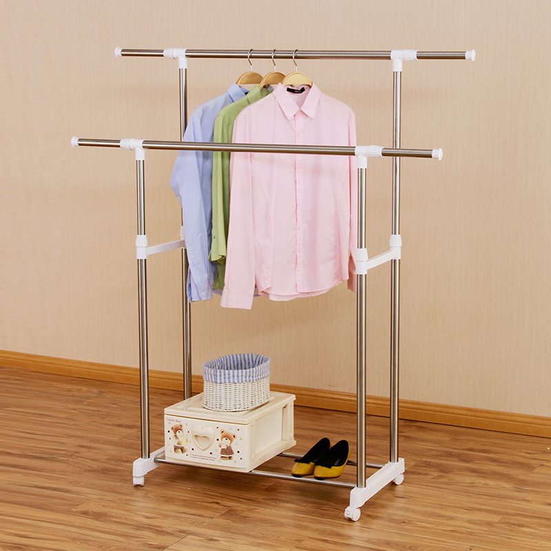 友利特晾衣架落地阳台双杆0327伸缩不锈钢晒衣架室内挂衣架简易