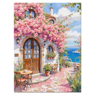 海畔花阁宫崎骏风格客厅装饰画治愈系风景餐厅咖啡厅氛围挂画摆画