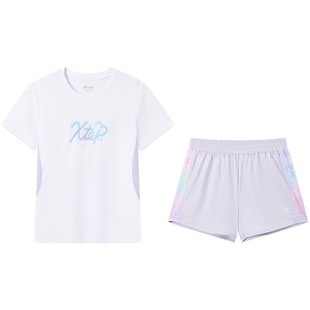 特步童装女童短袖套装2026年夏季新款儿童运动服速干衣两件套夏装