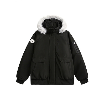 美式复古户外保暖毛领连帽派克服