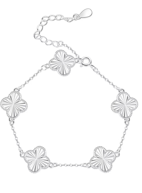 S999足银五花四叶草纯银手链女款
