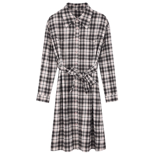 MindBridge2026新款长袖格纹衬衫裙女士中长款连衣裙春季通勤裙子