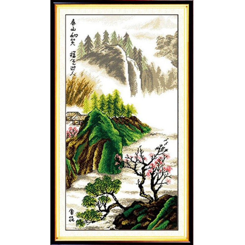 十字绣水墨山水风景客厅春山如笑