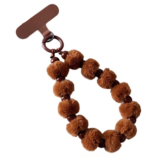 奈思美拉德色系手机链挂绳手腕防摔包挂件手工编绳创意毛球串珠链条秋冬高颜值腕带挂链小众高级手链防丢绳壳