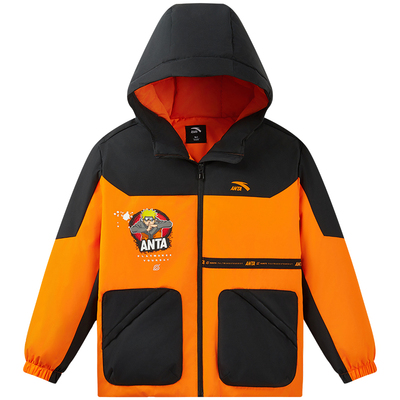 火影IP安踏儿童三防羽绒服男童热返冬季新款加厚滑雪服带眼镜外套