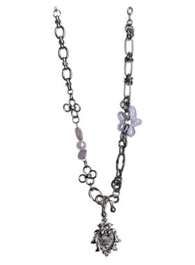 日韩系ins风复古巴洛克蝴蝶结紫色系花朵拼接项链小众y2k辣妹甜酷