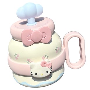 hellokitty陶瓷内胆保温杯女生大容量办公室桌面大肚吸管杯子学生