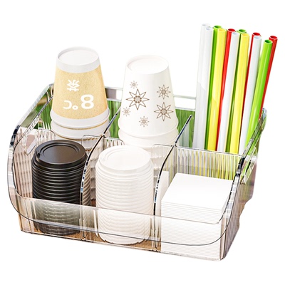 摆摊茶杯吸管纸巾收纳盒一次性杯