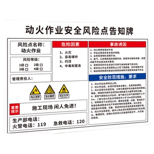 动火作业安全风险点告知牌警示牌危险源标识标牌卡有限空间工地工厂车间上墙贴纸提示指示标志挂牌子订制定做