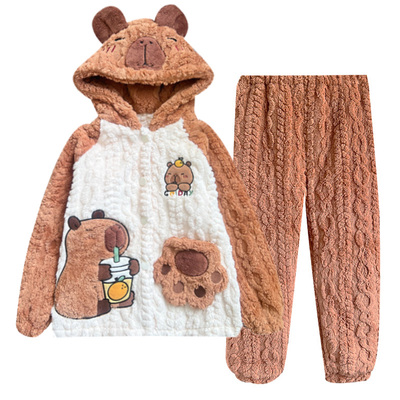 儿童珊瑚绒睡衣男童卡皮巴拉秋冬季2025新款法兰绒青少年男孩套装