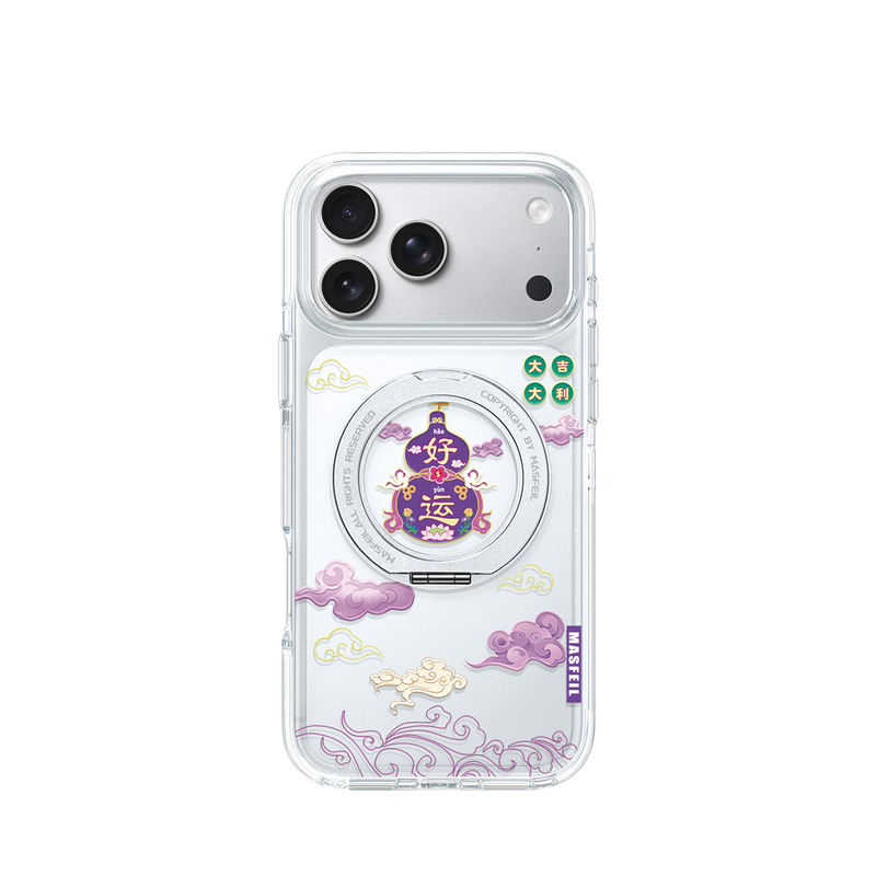 MASFEIL× 好运葫芦适用iPhone17Promax手机壳新款ip15磁吸带支架Go8苹果16Pro保护套支点透明高级感13pm简约