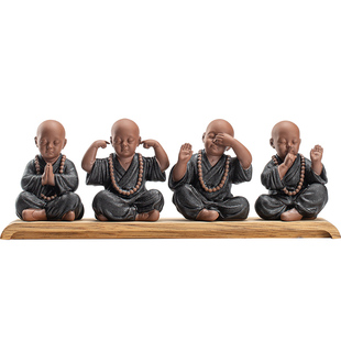 憨匠先生紫砂四不小和尚创意茶宠摆件精品可养可爱陶瓷茶台摆件