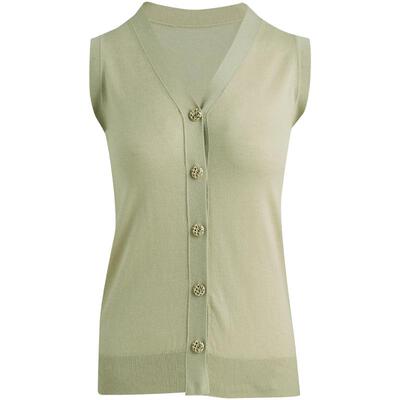 LANDI鼠尾草绿V领羊毛针织马甲