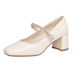 戈美其女鞋2025新款秋季法式时尚玛丽珍高跟鞋粗跟单鞋女职业鞋子