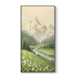 日照金山入户玄关装饰画山水风景油画客厅壁画走廊过道高级感挂画
