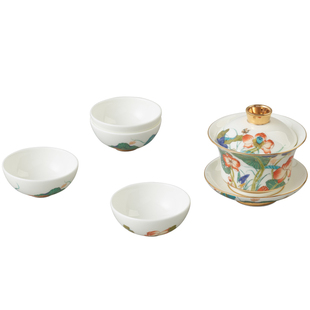 国瓷永丰源幸福和鸣7头陶瓷功夫茶具茶杯盖碗套装礼盒装4人位