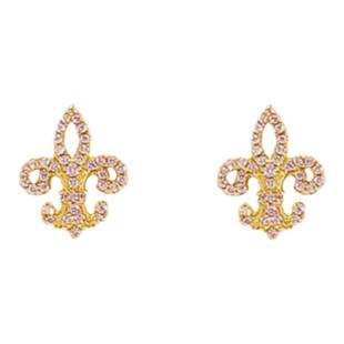 LS王后鸢尾花耳钉女轻奢小众18.K纯银镀黄金色皇冠耳环莫桑石时尚