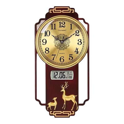 客厅挂钟康巴丝金属玻璃新中式