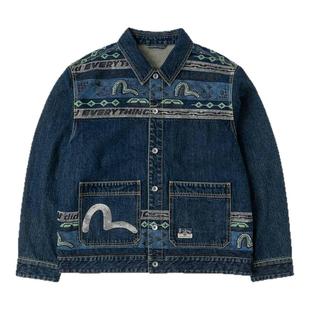 EVISU福神 2025秋季男士潮流海鸥印花纯棉翻领牛仔夹克外套